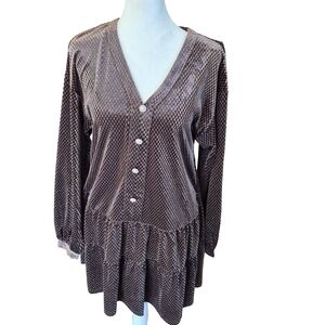 NWT Elegant Brown V-Neck Button-Up Midi Dress